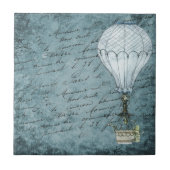 Dusk Blue Hot Air Ballon Steampunk Handwriting Fliese (Vorderseite)