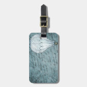 Dusk Blue Hot Air Ballon Steampunk Handwriting Gepäckanhänger (Vorderseite vertikal)