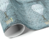 Dusk Blue Hot Air Ballon Steampunk Handwriting Geschenkpapier (Rolleneckpunkt)