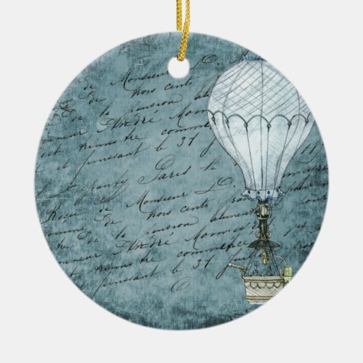 Dusk Blue Hot Air Ballon Steampunk Handwriting Keramikornament (Vorne)