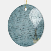 Dusk Blue Hot Air Ballon Steampunk Handwriting Keramikornament (Links)