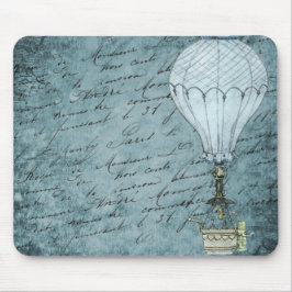 Dusk Blue Hot Air Ballon Steampunk Handwriting Mousepad