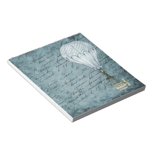 Dusk Blue Hot Air Ballon Steampunk Handwriting Notizblock (angewinkelt)