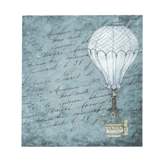 Dusk Blue Hot Air Ballon Steampunk Handwriting Notizblock (Vorderseite)