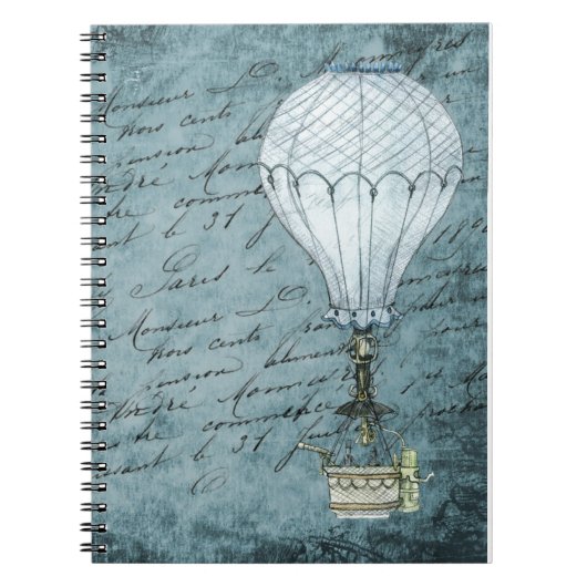 Dusk Blue Hot Air Ballon Steampunk Handwriting Notizblock (Vorderseite)