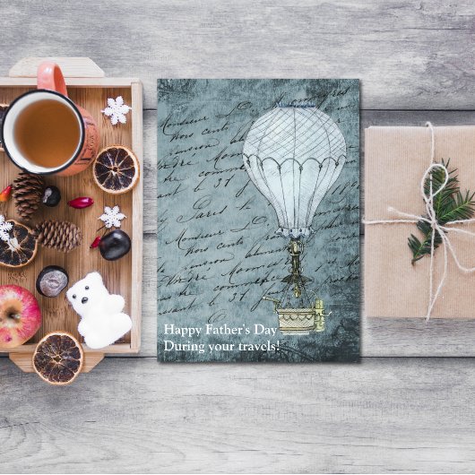Dusk Blue Hot Air Balloon Steampunk Father's Day Karte