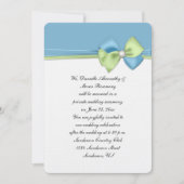 Dusk Blue und Green Ribbons und Bow Empfang nur Einladung (Vorderseite)