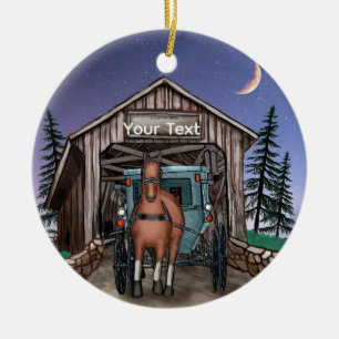 Dusk Covered Bridge  Keramik Ornament