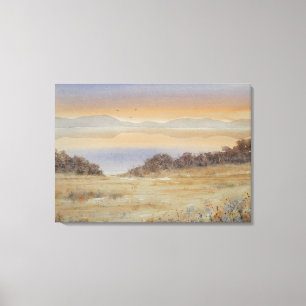 Dusk Lake Blush Wasserfarbe Landschaft Printmedien Leinwanddruck