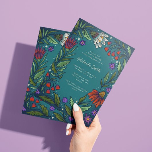 Dusk Romance Floral Baby Dusche Einladung