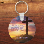 Dusk Silhouette Cross Bible Verse Personalisiert Schlüsselanhänger (Vorderseite)