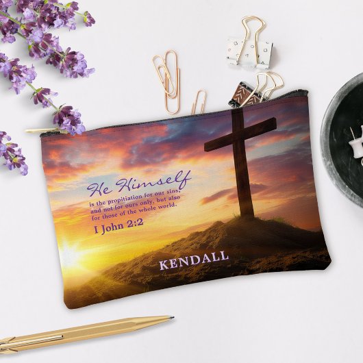 Dusk Silhouette Cross Bible Verse Personalisiert Zubehörtasche
