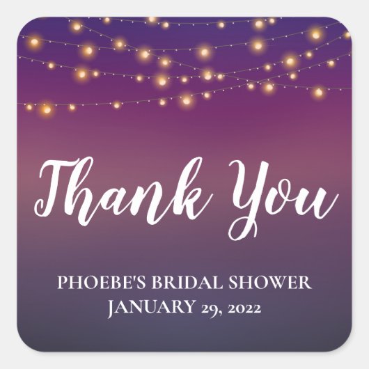 Dusk Sky mit String Lights Brautparty Quadratischer Aufkleber (Vorderseite)