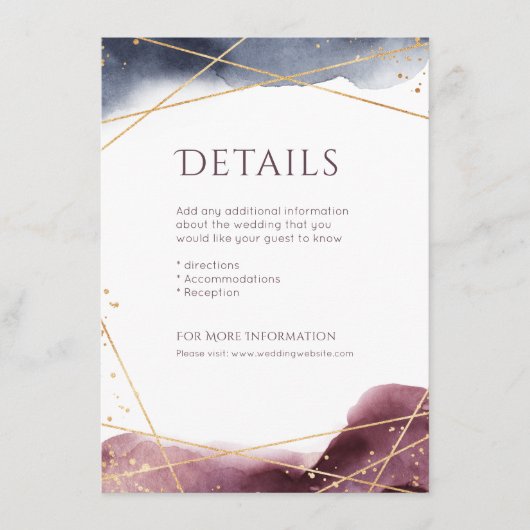 Dusk Wasserfarbe Geometrische moderne Hochzeitdeta Begleitkarte (Vorderseite)