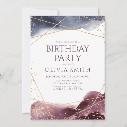 Dusk Watercolor Geometric Modern Birthday Party Einladung (Vorderseite)