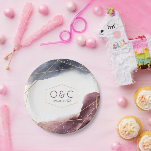 Dusk Watercolor Geometric Modern Wedding Pappteller (Party)