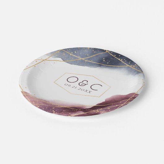 Dusk Watercolor Geometric Modern Wedding Pappteller (Schrägansicht)