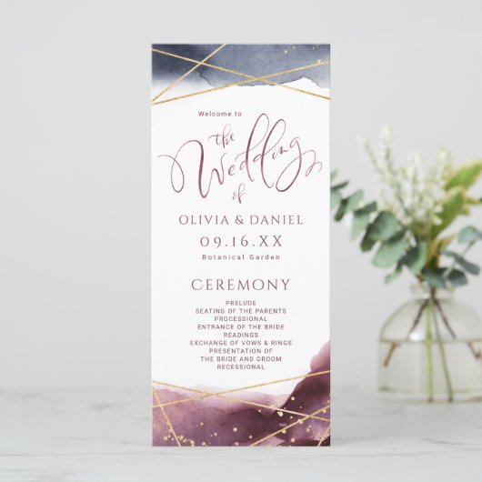 Dusk Watercolor Geometric Modern Wedding Program Menükarte (Stehend Vorderseite)