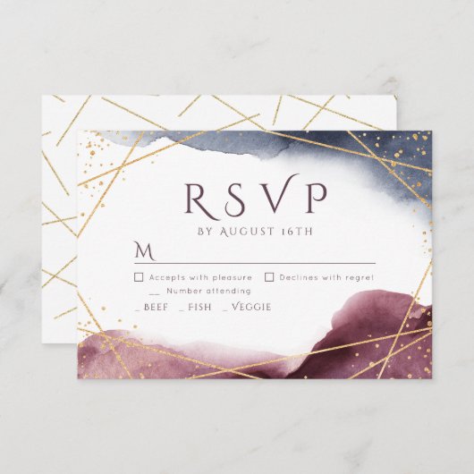 Dusk Watercolor Geometric Modern Wedding RSVP (Vorne/Hinten)
