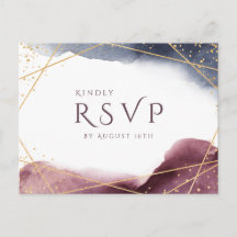 Dusk Watercolor Geometric Modern Wedding RSVP