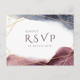 Dusk Watercolor Geometric Modern Wedding RSVP Einladungspostkarte