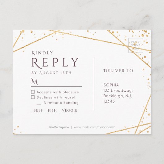 Dusk Watercolor Geometric Modern Wedding RSVP Einladungspostkarte (Rückseite)