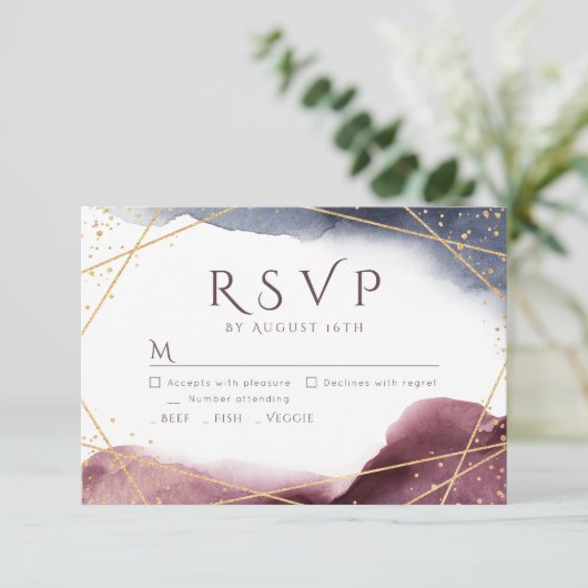 Dusk Watercolor Geometric Modern Wedding RSVP Karte (Stehend Vorderseite)
