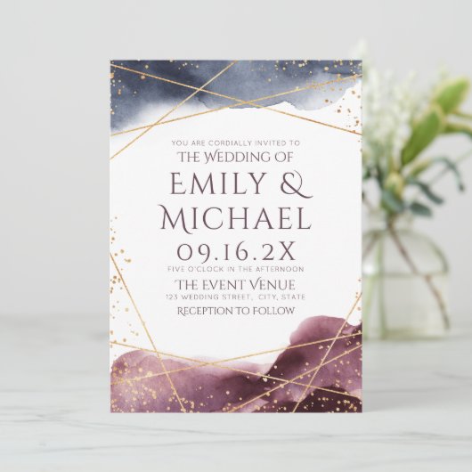 Dusk Watercolor Geometric Moderne Hochzeit Einladung (Stehend Vorderseite)
