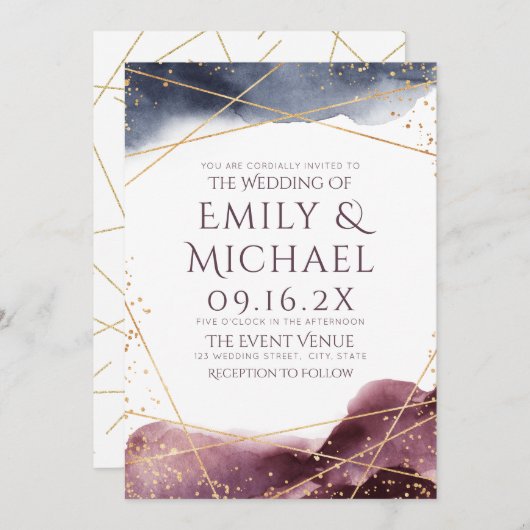 Dusk Watercolor Geometric Moderne Hochzeit Einladung (Vorne/Hinten)