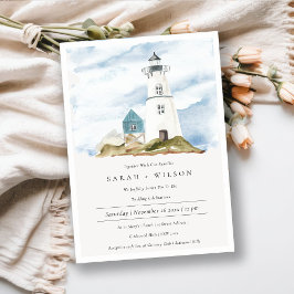 Dusky Aqua Blue Lighthouse Hochzeit Dankeskarte