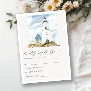 Dusky Aqua Lighthouse Mountain Wedding RSVP Begleitkarte