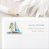 Dusky Aquamarin Sailboat Palm Seascape Anschrift (Insitu)