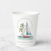 Dusky Aquamarin Sailboat Palm Seascape Brautparty Pappbecher (Vorderseite)