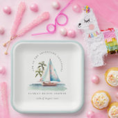 Dusky Aquamarin Sailboat Palm Seascape Brautparty Pappteller (Party)