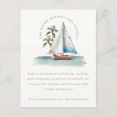 Dusky Aquamarin Sailboat Palm Seascape Hochzeitdet Begleitkarte (Vorderseite)