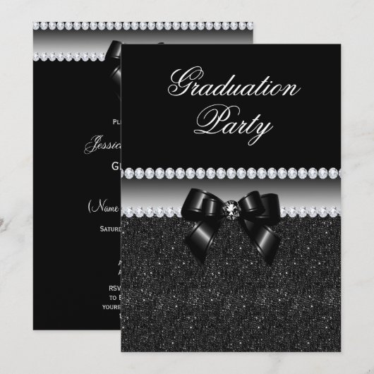 Dusky Black Graduation Party Einladung (Vorne/Hinten)