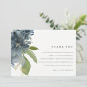 DUSKY BLAUE GOLD GREEN FLORAL WATERCOLOR WEDD DANKESKARTE (Stehend Vorderseite)