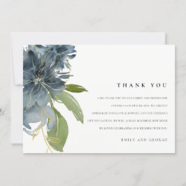 DUSKY BLAUE GOLD GREEN FLORAL WATERCOLOR WEDD DANKESKARTE