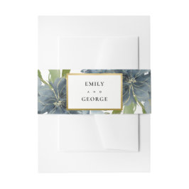 DUSKY BLAUE GREEN GOLD WATERCOLOR BLUE FLORAL WEDD EINLADUNGSBANDEROLE