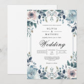 Dusky Blue Botanical Floral Wedding Einladung (Vorne/Hinten)