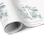 Dusky Blue Eucalyptus Fern Foliage Cross Baptisse Geschenkpapier (Rolleneckpunkt)