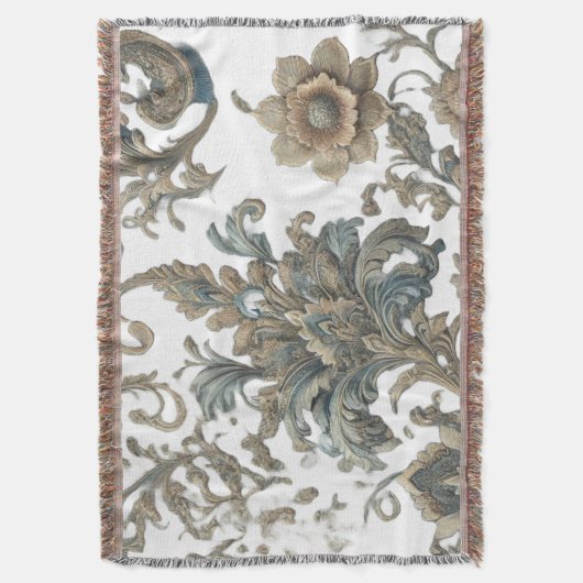 Dusky Blue Floral Brocade Muster Decke (Vorderseite Vertikal)