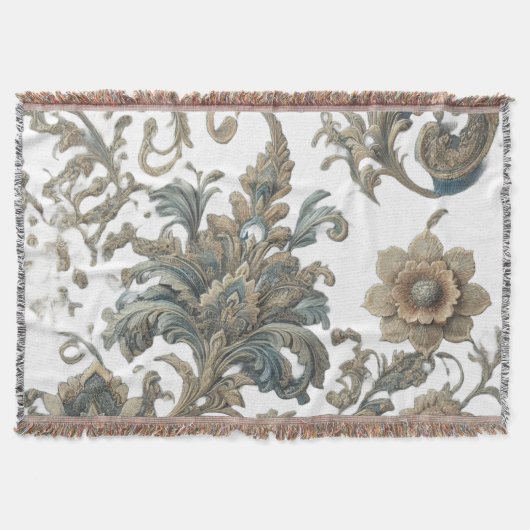 Dusky Blue Floral Brocade Muster Decke (Vorderseite)