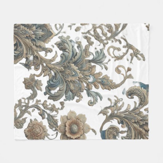 Dusky Blue Floral Brocade Muster Fleecedecke (Vorderseite (Horizontal))
