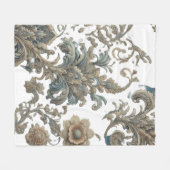 Dusky Blue Floral Brocade Muster Fleecedecke (Vorderseite (Horizontal))