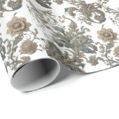 Dusky Blue Floral Brocade Muster Geschenkpapier (Rolleneckpunkt)