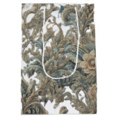 Dusky Blue Floral Brocade Muster Mittlere Geschenktüte (Rückseite)