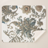 Dusky Blue Floral Brocade Muster Sherpa Blanket Sherpadecke (Vorderseite (Horizontal))