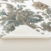 Dusky Blue Floral Brocade Muster Sherpadecke (3/4)