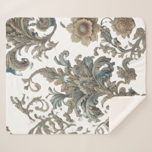 Dusky Blue Floral Brocade Muster Sherpadecke (Vorderseite (Horizontal))